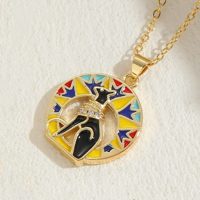 Elegant Classic Style Insect Copper Enamel Plating Inlay Zircon 14K Gold Plated Necklace
