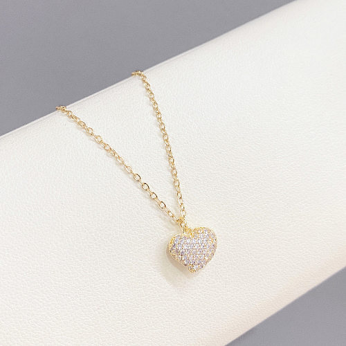 Simple Style Heart Shape Copper Plating Inlay Rhinestones Gold Plated Necklace