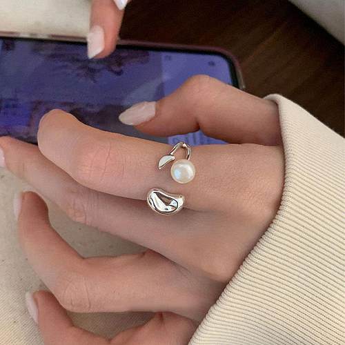 Simple Style Geometric Solid Color Copper Irregular Plating White Gold Plated Open Rings