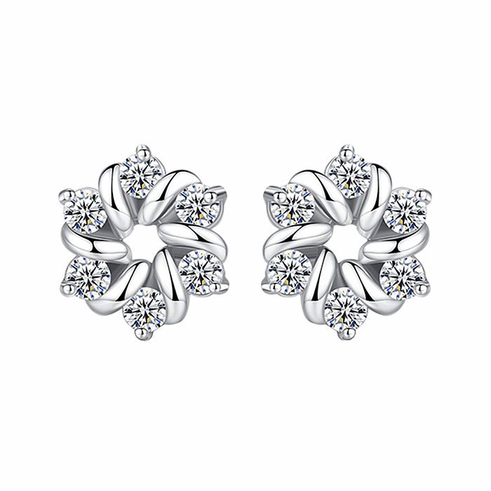 1 Pair Simple Style Flower Copper Plating Inlay Zircon Ear Studs