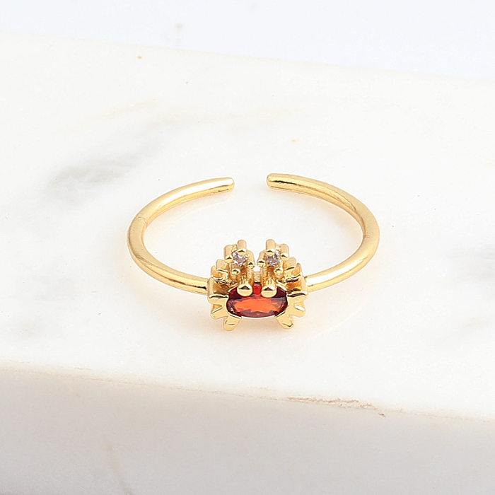 Anéis de cobre em zircão com anel aberto de cobre de frutas de animais fofos