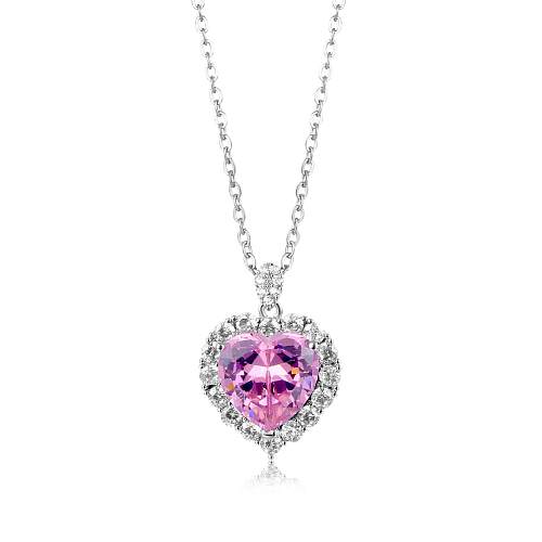 Luxurious Heart Shape Copper Plating Zircon Pendant Necklace