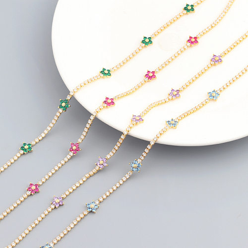 Mode-Blumen-Kupfer-vergoldete Inlay-Zirkon-Halskette, 1 Stück
