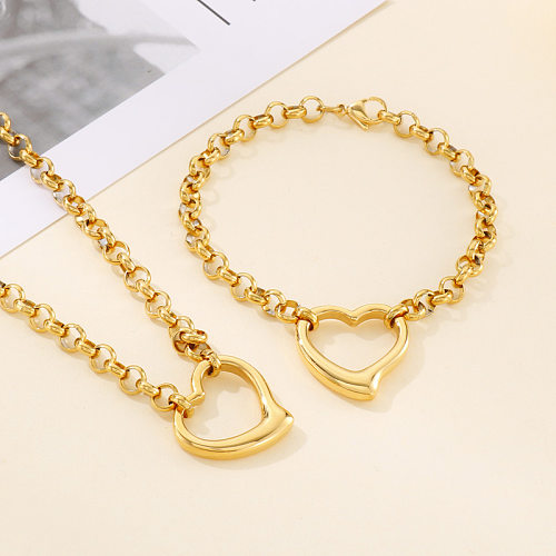Moda nueva cadena colgante en forma de corazón collar pulsera conjunto de joyas de acero inoxidable
