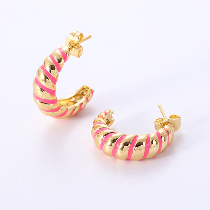 1 Pair Casual Simple Style C Shape Epoxy Plating Copper 24K Gold Plated Ear Studs