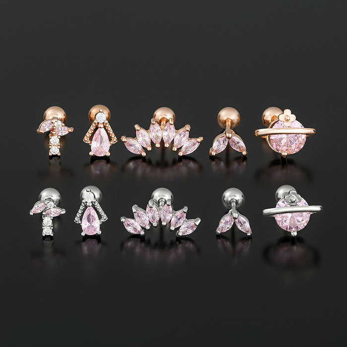 1 Piece IG Style Simple Style Geometric Plating Inlay Brass Zircon 18K Gold Plated White Gold Plated Ear Studs
