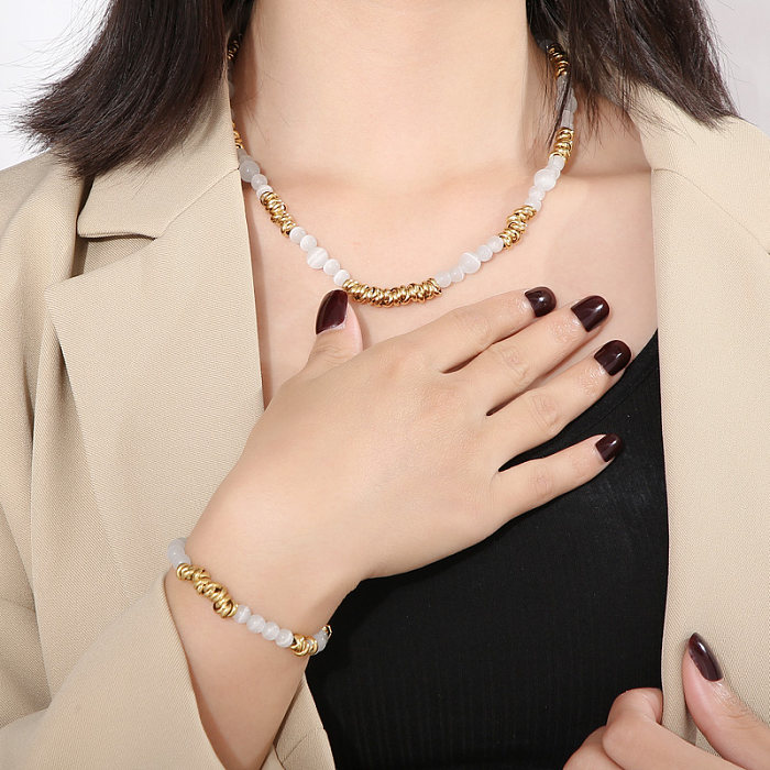 Mode geometrische Edelstahl Perlen Opal Armbänder Halskette 1 Stück