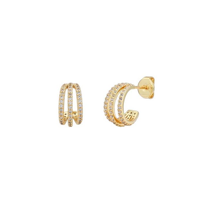 1 Pair Simple Style C Shape Copper Plating Inlay Zircon Ear Studs