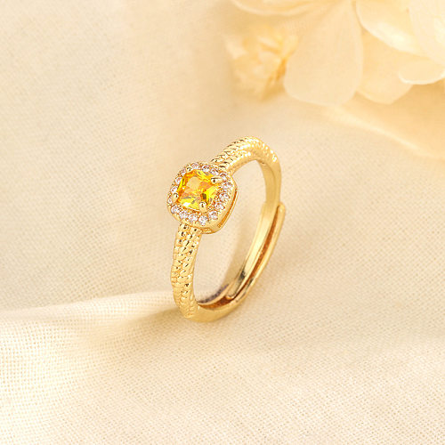 Modern Style Square Copper Inlay Artificial Gemstones Open Rings