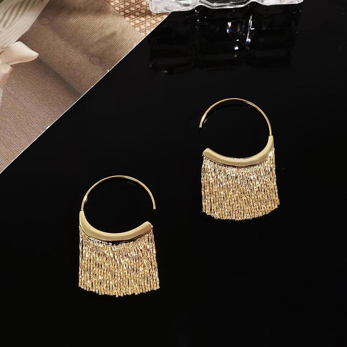 1 paire de boucles d'oreilles pendantes en cuivre avec pampilles de Style moderne, Patchwork
