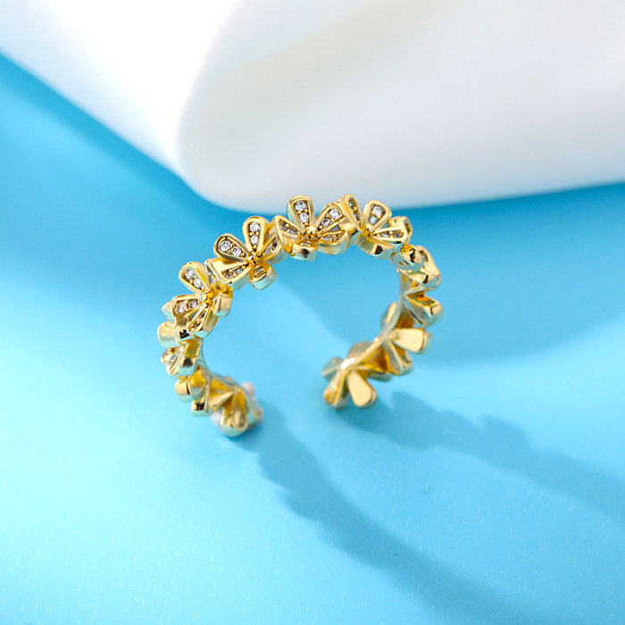 Simple Open Ring Index Finger Ring Micro-inlaid Zircon Petals Copper Ring Wholesale