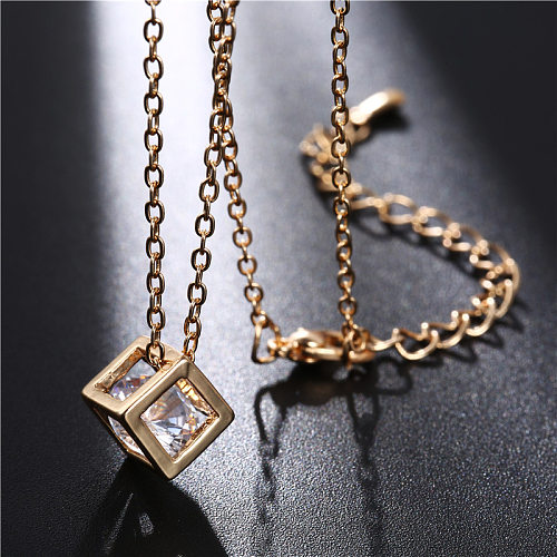 Simple Style Commute Square Copper Plating Zircon White Gold Plated Gold Plated Necklace