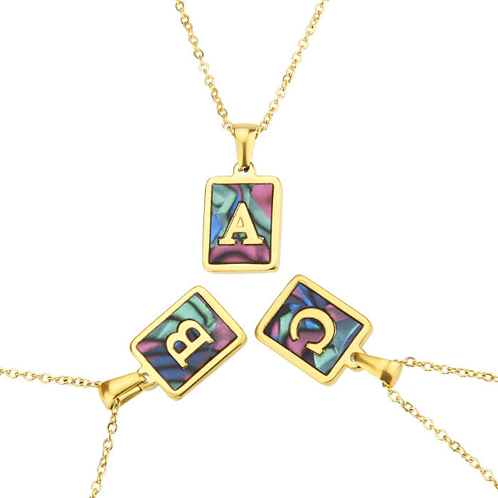 Stainless Steel Square Shell 26 Letter Necklace