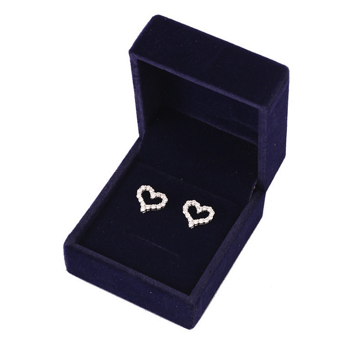 1 Pair Lady Heart Shape Copper Plating Inlay Artificial Gemstones Ear Studs