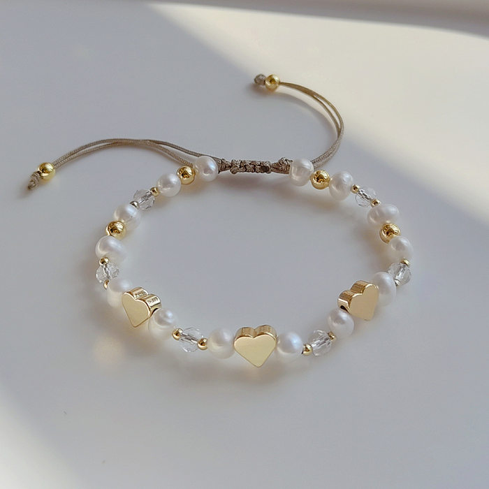 Fashion Pentagram Heart Shape Flower Pearl Copper Beaded Plating Bracelets 1 Piece
