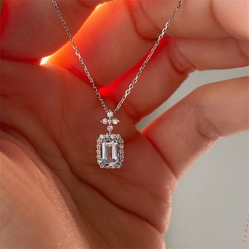 Modern Style Square Copper Inlay Zircon Pendant Necklace