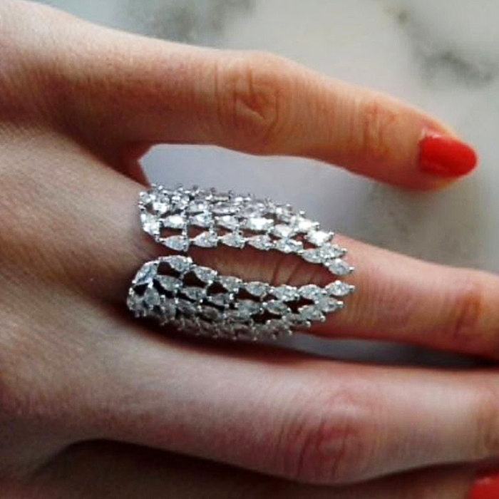 New Women's Open Full Diamonds Zircon Wings Adjustable Fashion Charm Copper Ring
