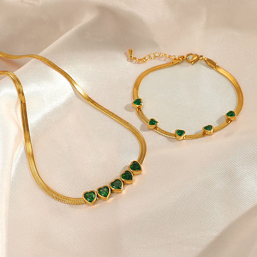 Fashion Heart Shape Stainless Steel Plating Rhinestones Bracelets Necklace