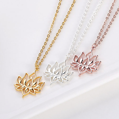 Simple Style Flower Stainless Steel Copper Plating Hollow Out Rings Necklace