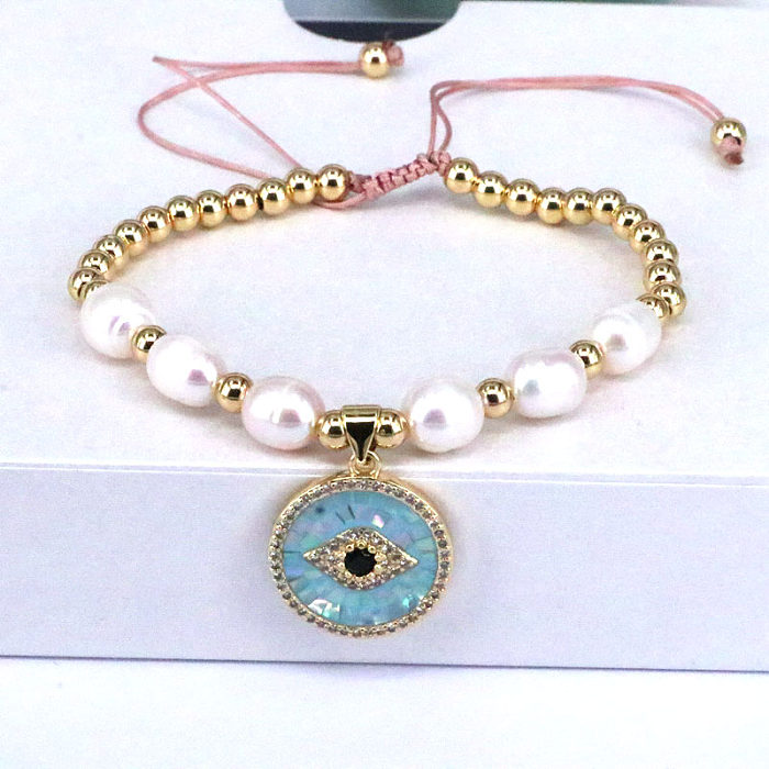 1 pieza de pulseras de diamantes de imitación de perlas artificiales chapadas en cobre con ojo del diablo a la moda