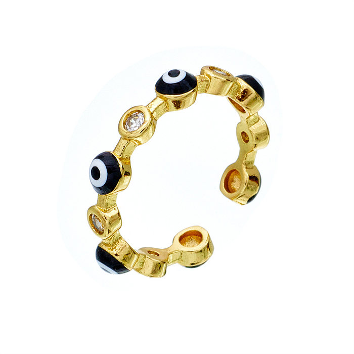 Novo anel aberto geométrico banhado a cobre 18k ouro pingando óleo olho do diabo