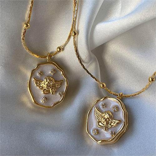 Halskette mit geometrischem Retro-Kupfer-Emaille-Anhänger