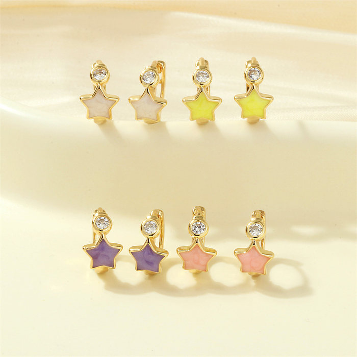 1 Pair Funny Simple Style Pentagram Elephant Enamel Plating Inlay Copper Zircon 18K Gold Plated Earrings