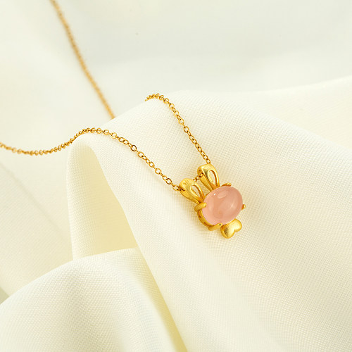 Collier pendentif plaqué or en plaqué cuivre avec lapin mignon