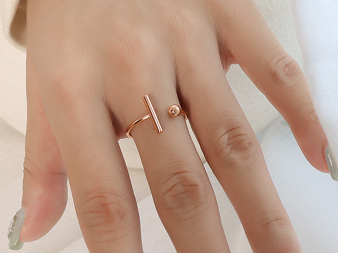 Simple Opening T-shaped Titanium Steel Plated 18K Gold Index Finger Couple Ring