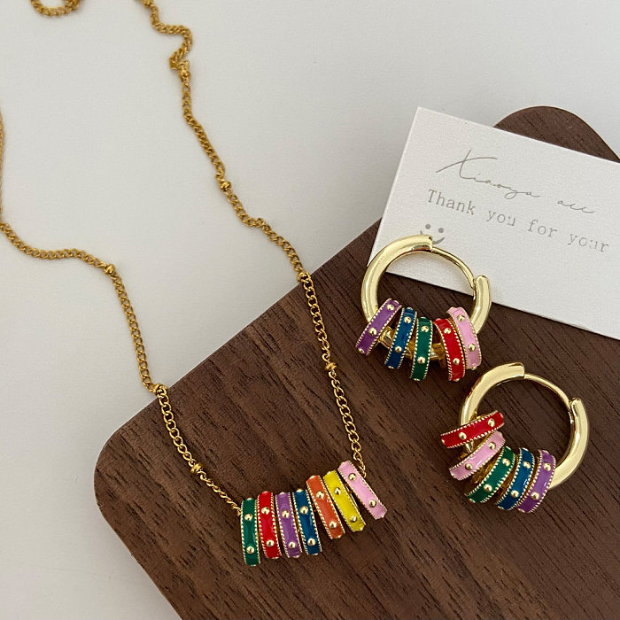 Schlichter Stil, runde Halskette mit vergoldeten Ohrringen und Kupferbeschichtung