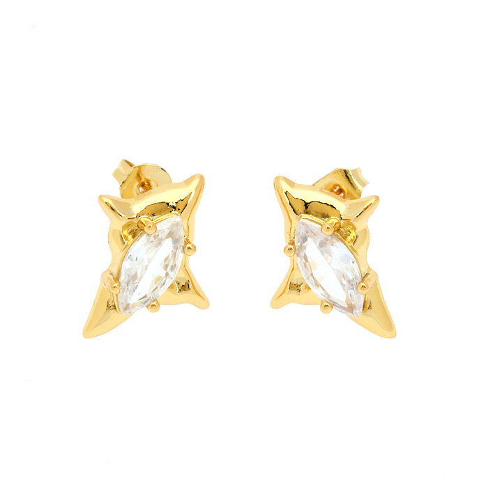 1 Paar luxuriöse Stern-Schmetterlings-Ohrstecker im IG-Stil mit Inlay-Kupfer-Zirkon-Vergoldung und 18-Karat-Vergoldung