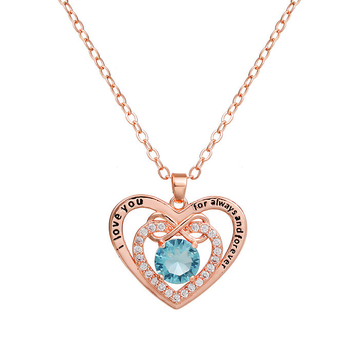 MAMA Heart Shape Copper Plating Birthstone Pendant Necklace
