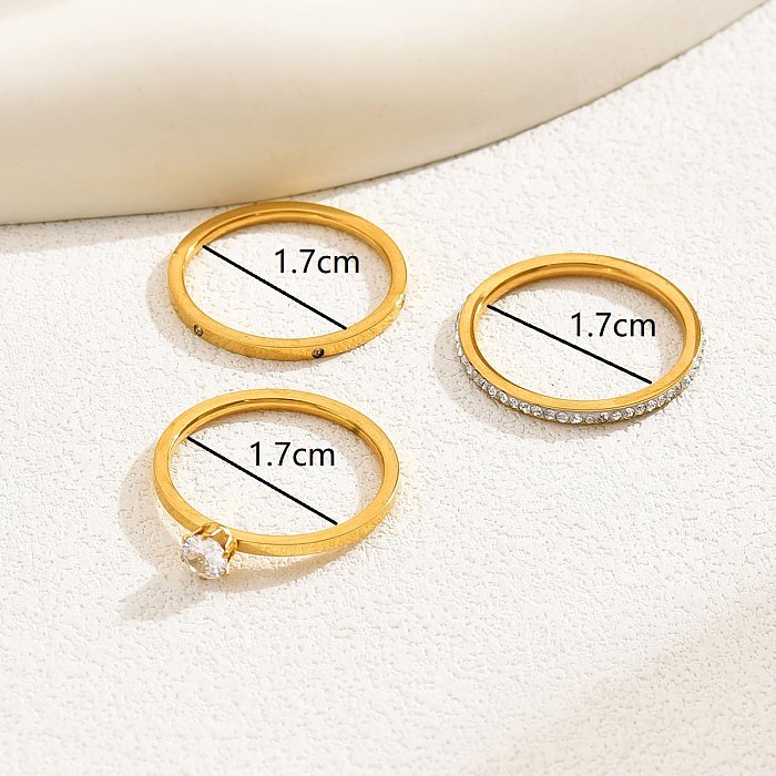 Casual Basic Vacation Solid Color Stainless Steel Plating Inlay Zircon 18K Gold Plated Rings