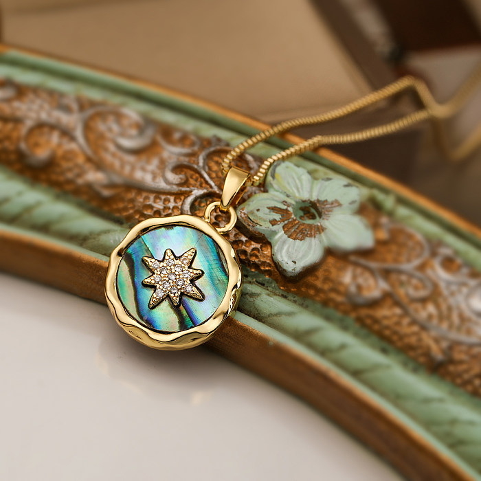 Collier pendentif en plaqué or 18 carats, Style Vintage, Style Simple, étoile de trajet, abeille, placage de cuivre, coquille en Zircon