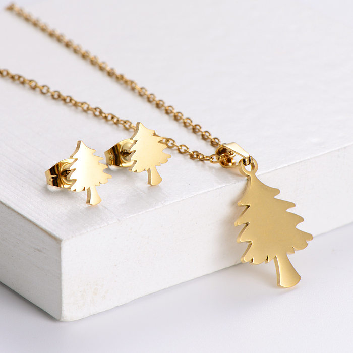 أزياء التيتانيوم الصلب شجرة عيد الميلاد قلادة أقراط مجموعة المجوهرات بالجملة