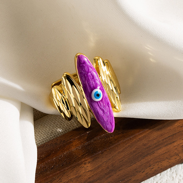 Classic Style Devil'S Eye Copper Enamel Plating 18K Gold Plated Open Ring