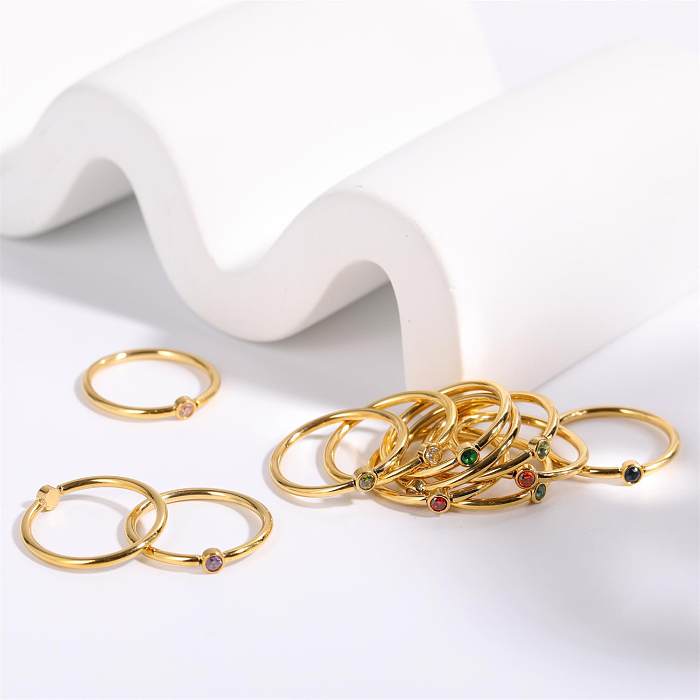 Retro Solid Color Stainless Steel Plating Inlay Zircon Rings