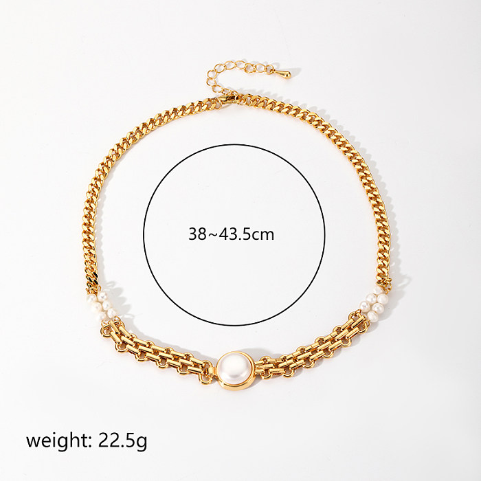 Simple Style Commute Round Copper Plating Inlay Freshwater Pearl 18K Gold Plated Pendant Necklace