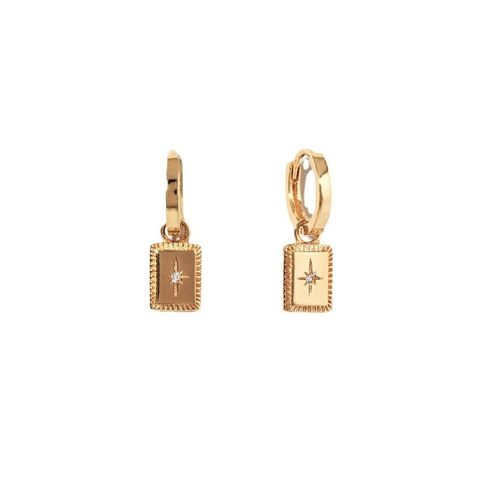 Fashion Star Rectangle Copper Gold Plated Zircon Drop Earrings 1 Pair