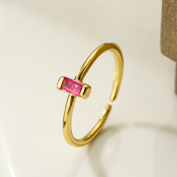 Simple Style Rectangle Copper Plating Inlay Zircon 18K Gold Plated Open Ring