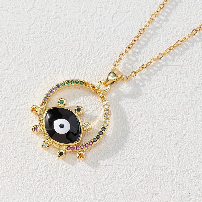 Simple Style Devil'S Eye Copper Enamel Plating Inlay Zircon Pendant Necklace