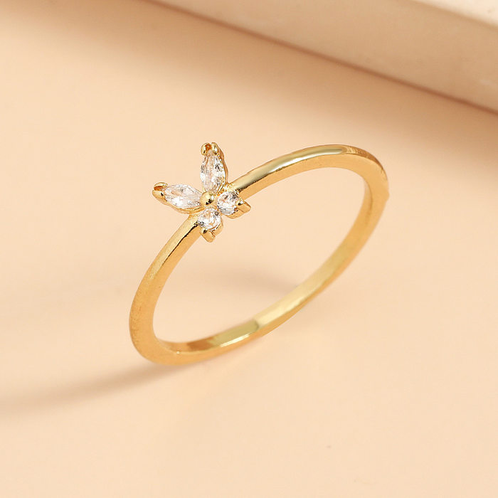 New Style Copper Inlaid Zircon Butterfly Star Leaf Opening Ring
