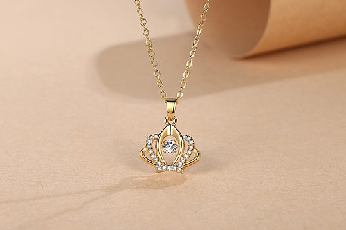 Modern Style Crown Copper Inlay Zircon Necklace