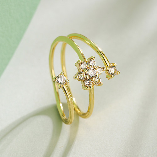 O estilo simples comuta o anel aberto do zircão folheado ouro do cobre 18K da flor no volume