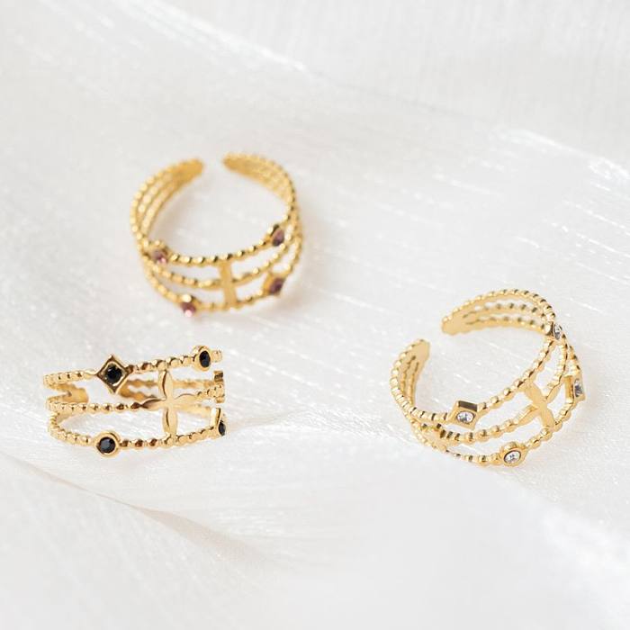 Anillos de piedras preciosas artificiales de acero de titanio geométrico de estilo Simple a la moda para mujer anillos de acero inoxidable chapados