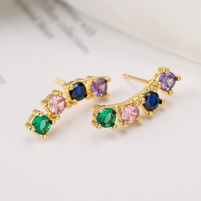 1 Pair Simple Style Commute Geometric Copper Plating Inlay Zircon 18K Gold Plated Ear Studs