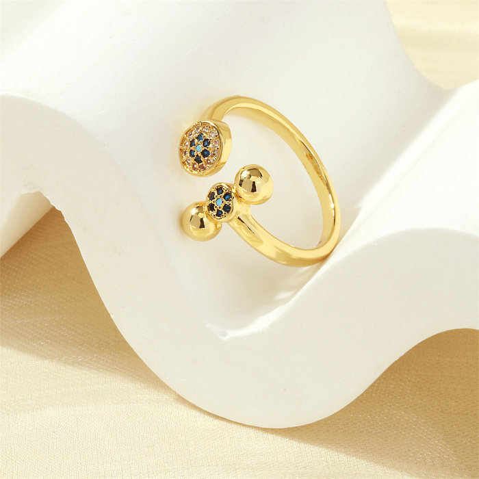 IG Style Cool Style Geometrische runde Kupferbeschichtung Inlay Zirkon 18 Karat vergoldete offene Ringe
