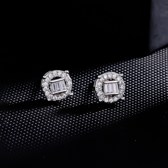 1 Pair Simple Style Round Rectangle Plating Inlay Copper Zircon Ear Studs