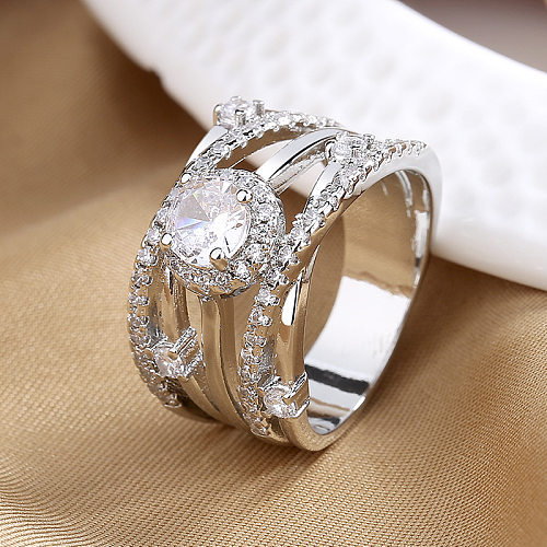 Elegant Lady Round Copper Criss Cross Inlay Zircon Rings