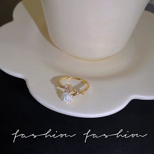 Simple Style Flower Copper Inlay Rhinestones Open Ring